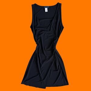90's 00's vintage black faux wrap minimalist y2k bodycon dress MEDIUM cheroy